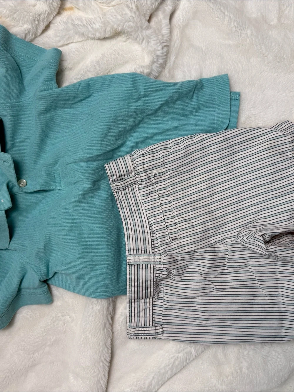 Carter's Turquoise Polo Shirt with Blue-Striped Shorts Set, 2T